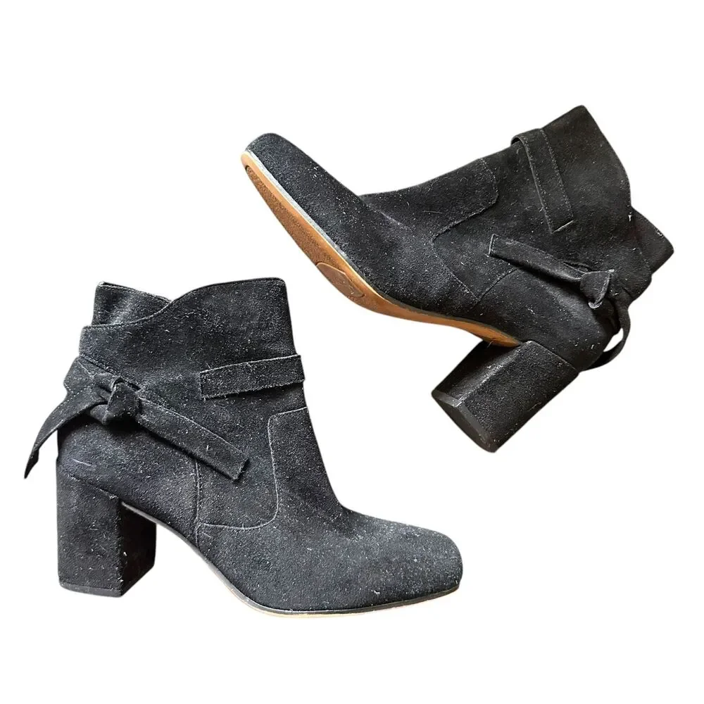 FRANCO SARTO Pamela‎ Suede Tie Ankle Booties Black Sz 7.5